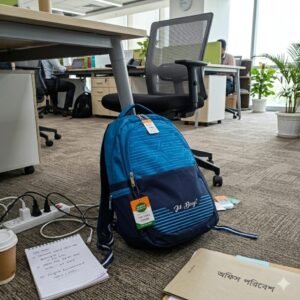 Blue Textured Laptop Backpack with Padded Straps