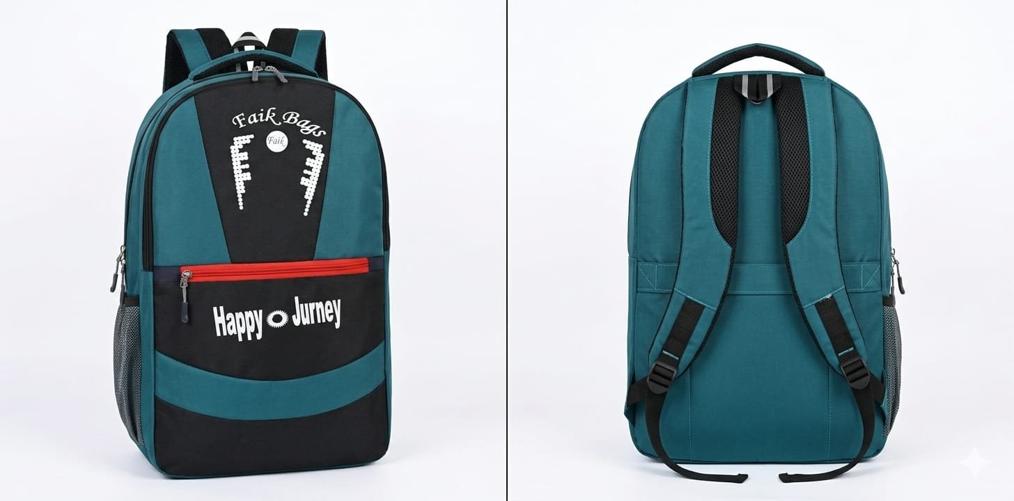 Teal Happy Journey Printed School Backpack And Travel - Image 2
