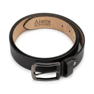 Black & Brown Leather Belt with Silver Buckle for Men