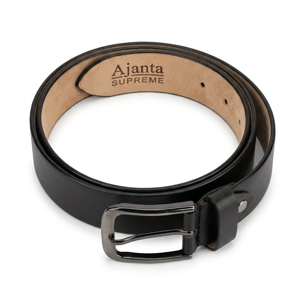 Black & Brown Leather Belt with Silver Buckle for Men