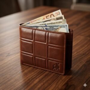 Brown Leather Quilted Pattern Bi-Fold Wallet for Men