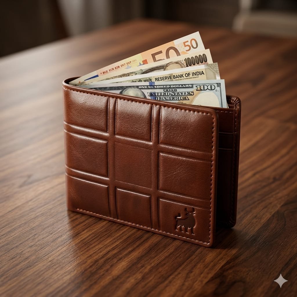 Brown Leather Quilted Pattern Bi-Fold Wallet for Men