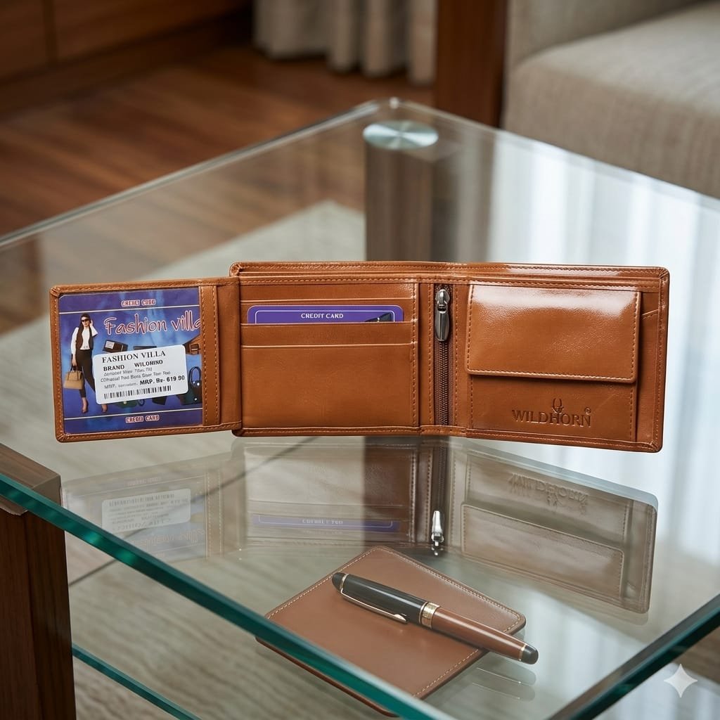 Brown Leather Quilted Pattern Bi-Fold Wallet for Men