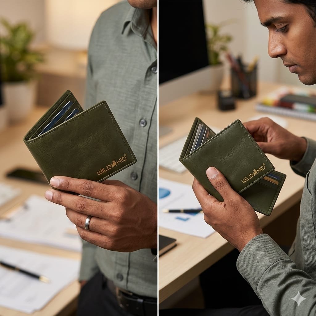 Olive Green Leather Bi-Fold Wallet