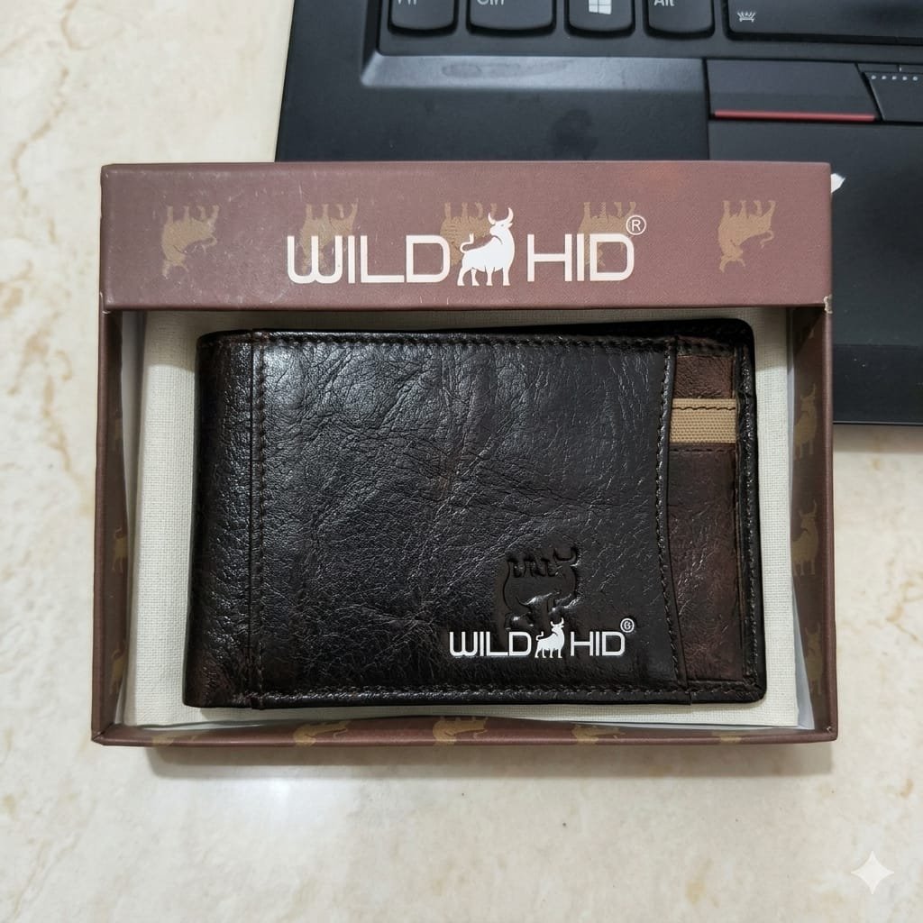 Black & Olive Green Leather Bifold Wallet for Men - Image 3