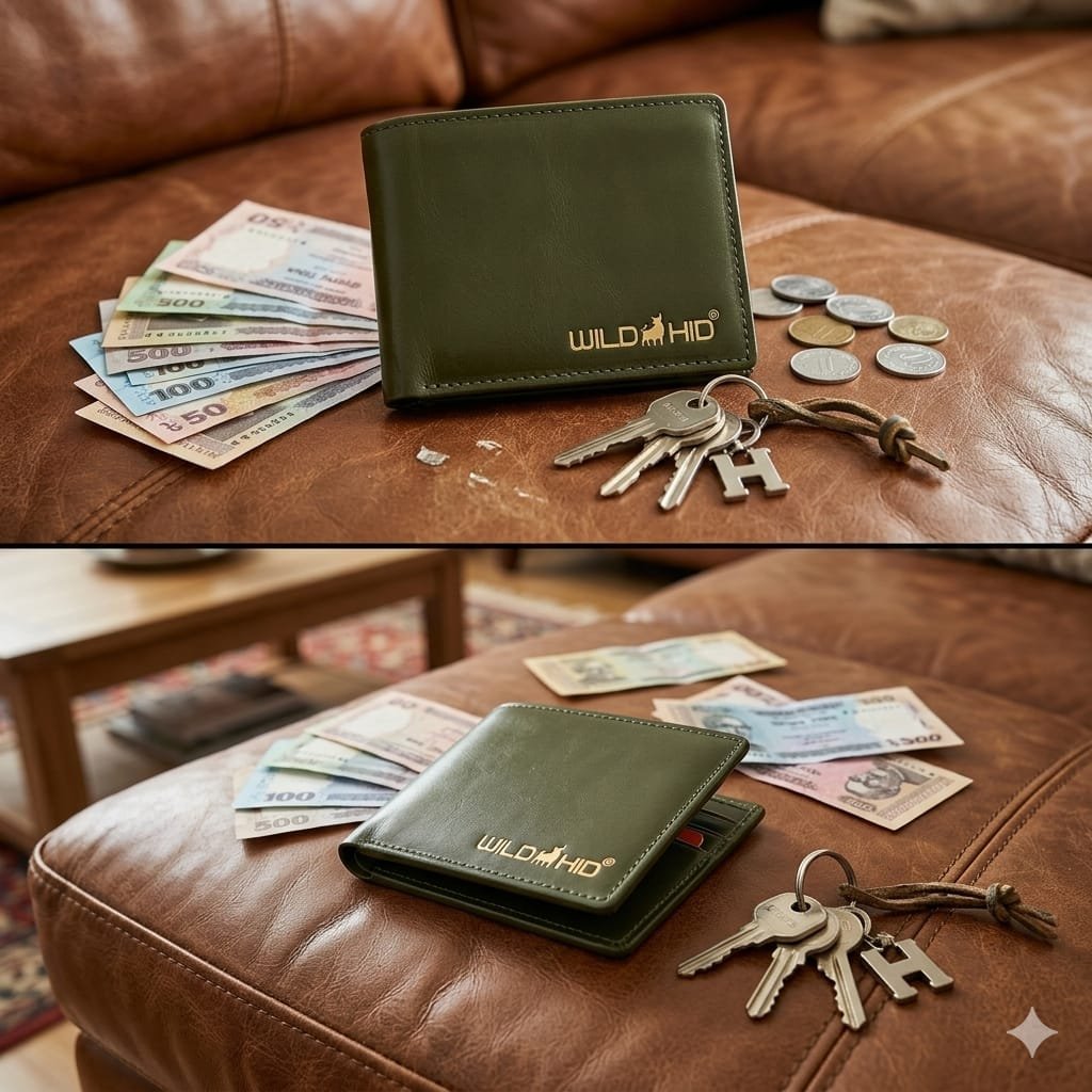 Olive Green Leather Bi-Fold Wallet