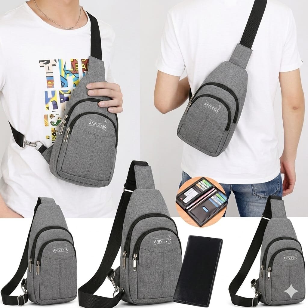 Design and Structure: The bag features a grey color scheme and includes multiple compartments and zippers, making it highly convenient for daily use. Style: The bag pairs excellently with casual attire, aligning perfectly with modern men's fashion trends. Portability: It can be carried slung over one shoulder, keeping your hands free and ensuring comfort during travel or daily commutes.