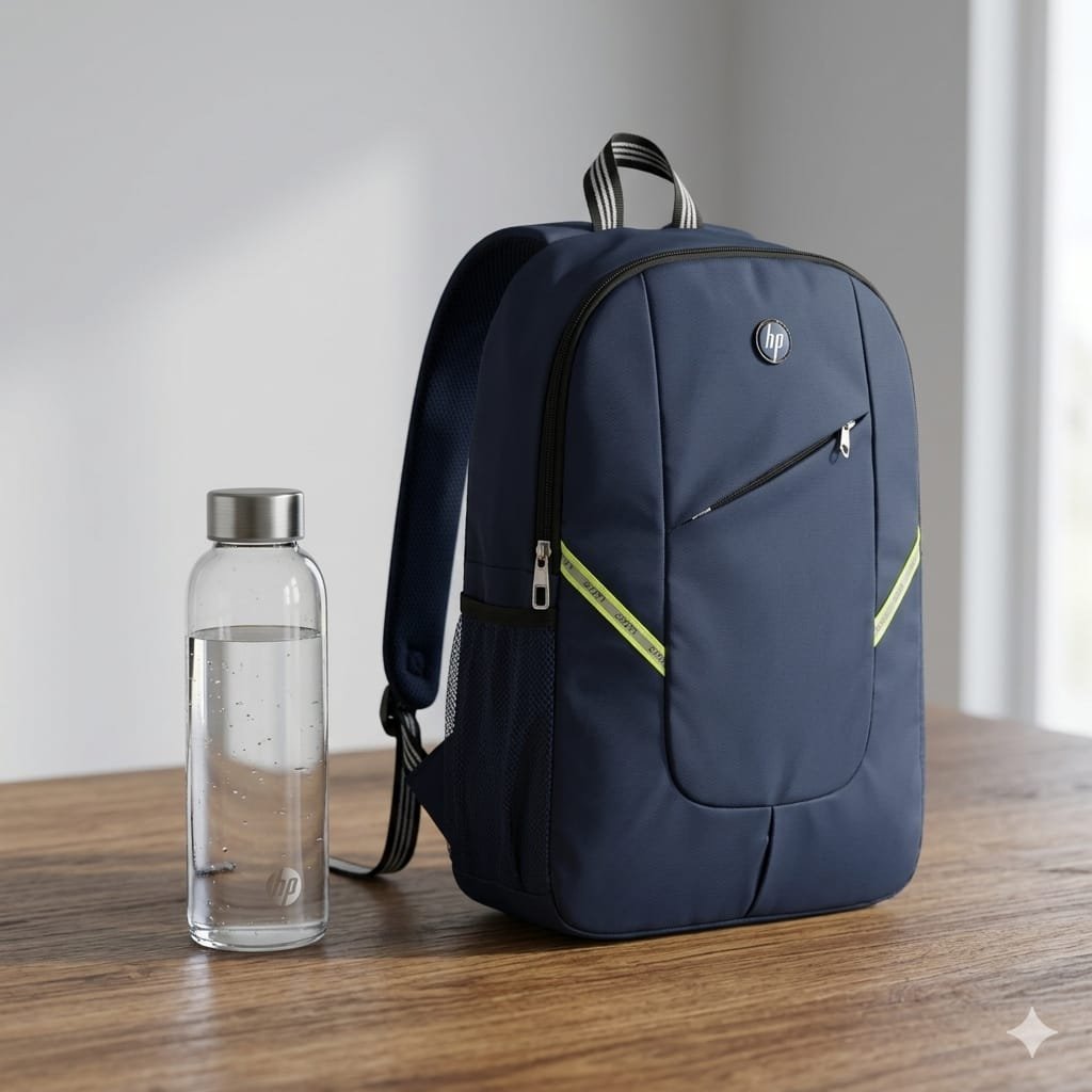 Navy Blue & Teal Blue Polyester Water Resistant Laptop Backpack with Reflective Strips - Image 4