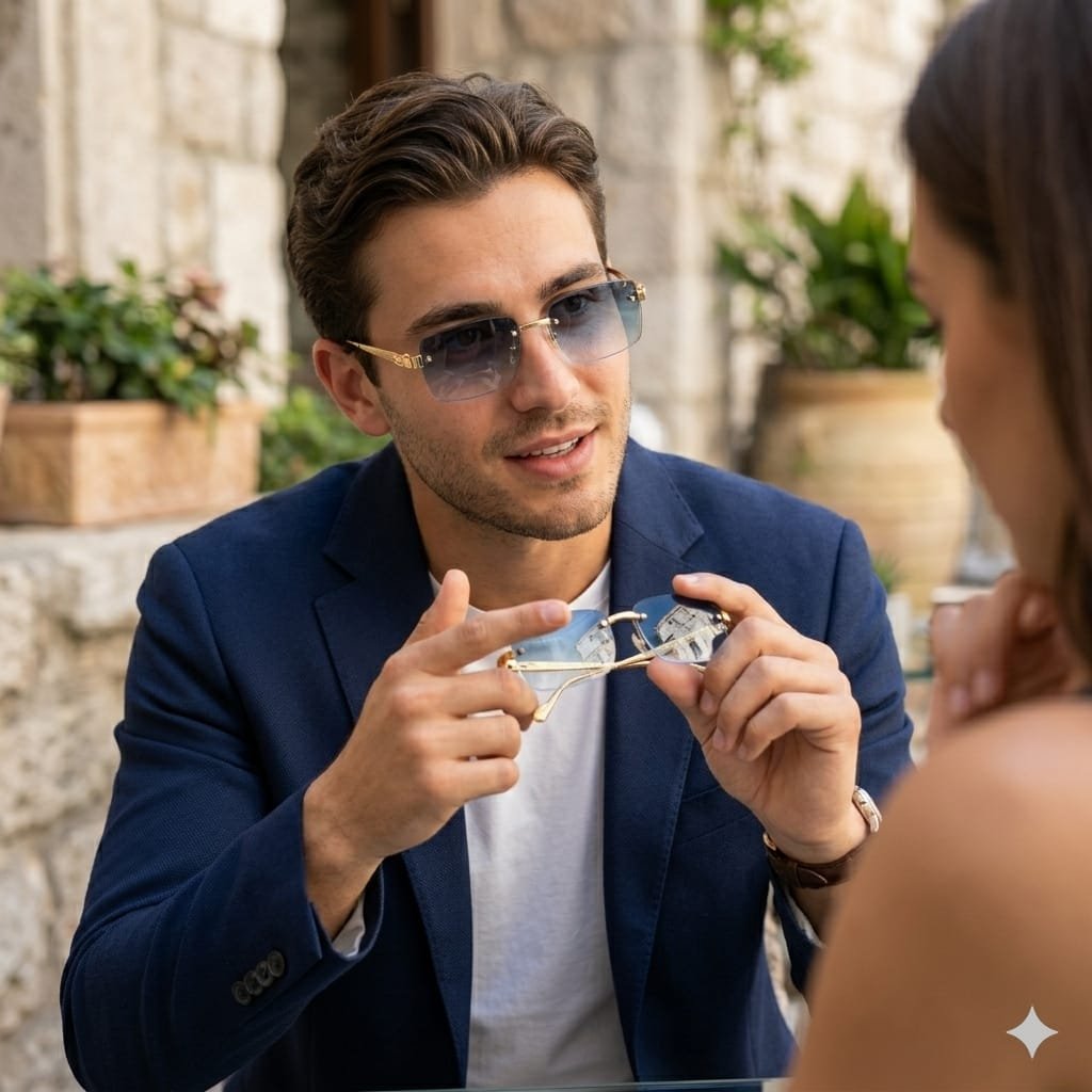 Rimless Sunglasses with Gold Metal Temples - Image 7