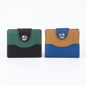 Uncut Tan And Blue & Green and Black   Compact Snap Button Wallet