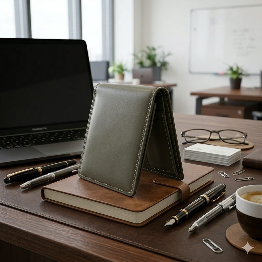 Black & Olive Green Leather Bifold Wallet for Men - Image 9
