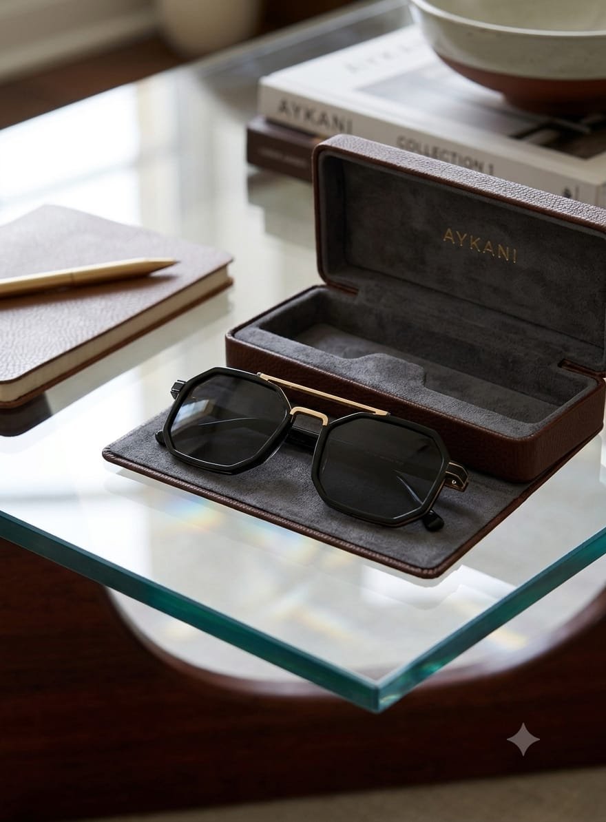 Transparent & black Oversized Square Frame Eyeglasses with Gold Accents - Image 5