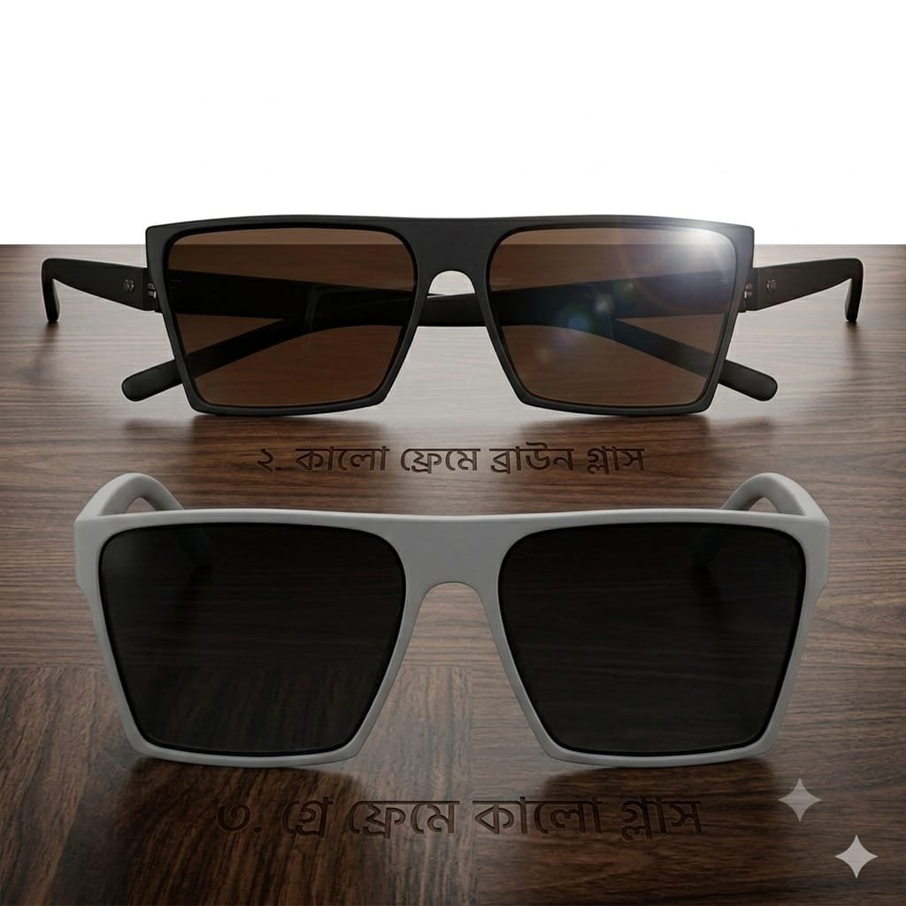 Black,brown & grey Square Frame Sunglasses for Men and Women - Image 7