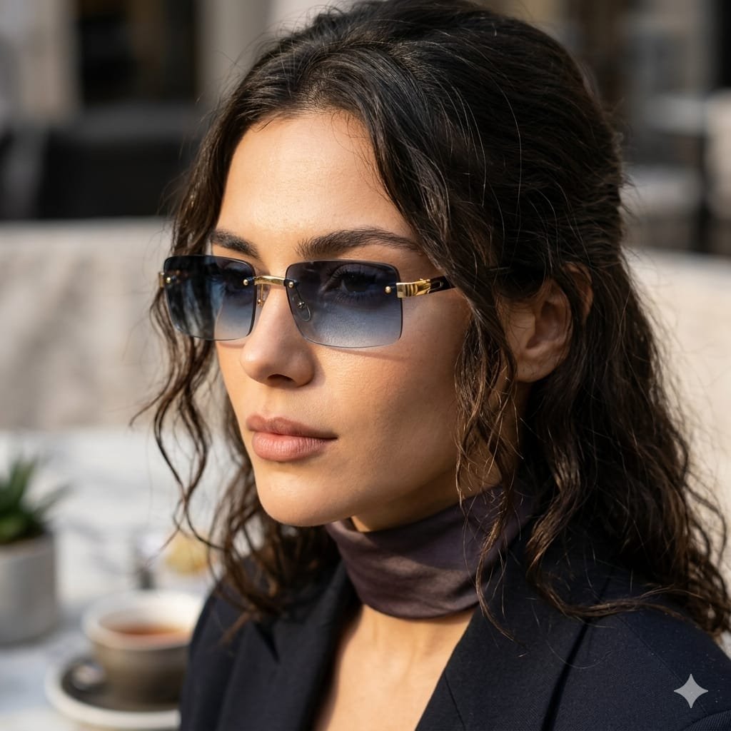Rimless Sunglasses with Gold Metal Temples - Image 8