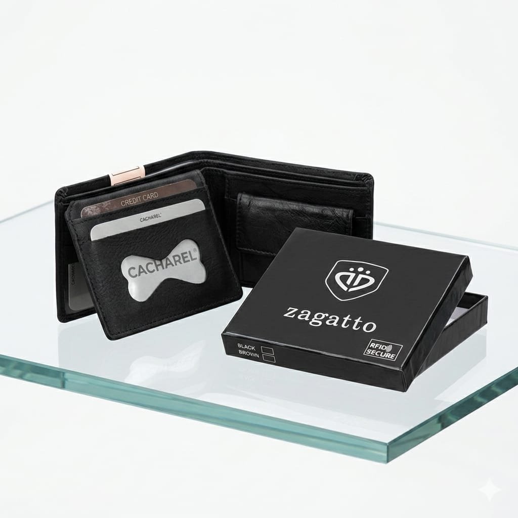 Black Leather Bi-Fold Wallet With RFID Protection For Men