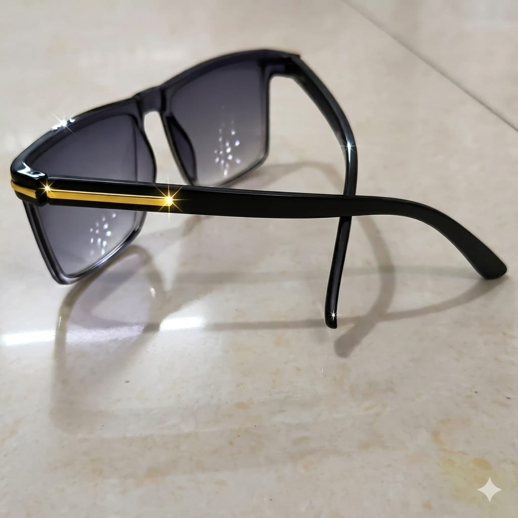 Black,Purple,pink Gradient Square Sunglasses with Gold Temple Accent - Image 5