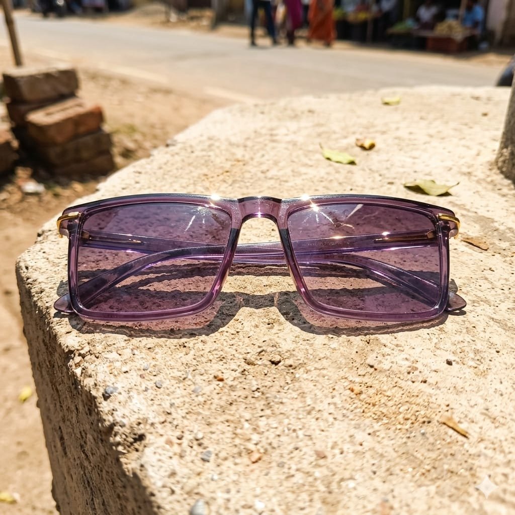 Black,Purple,pink Gradient Square Sunglasses with Gold Temple Accent - Image 4