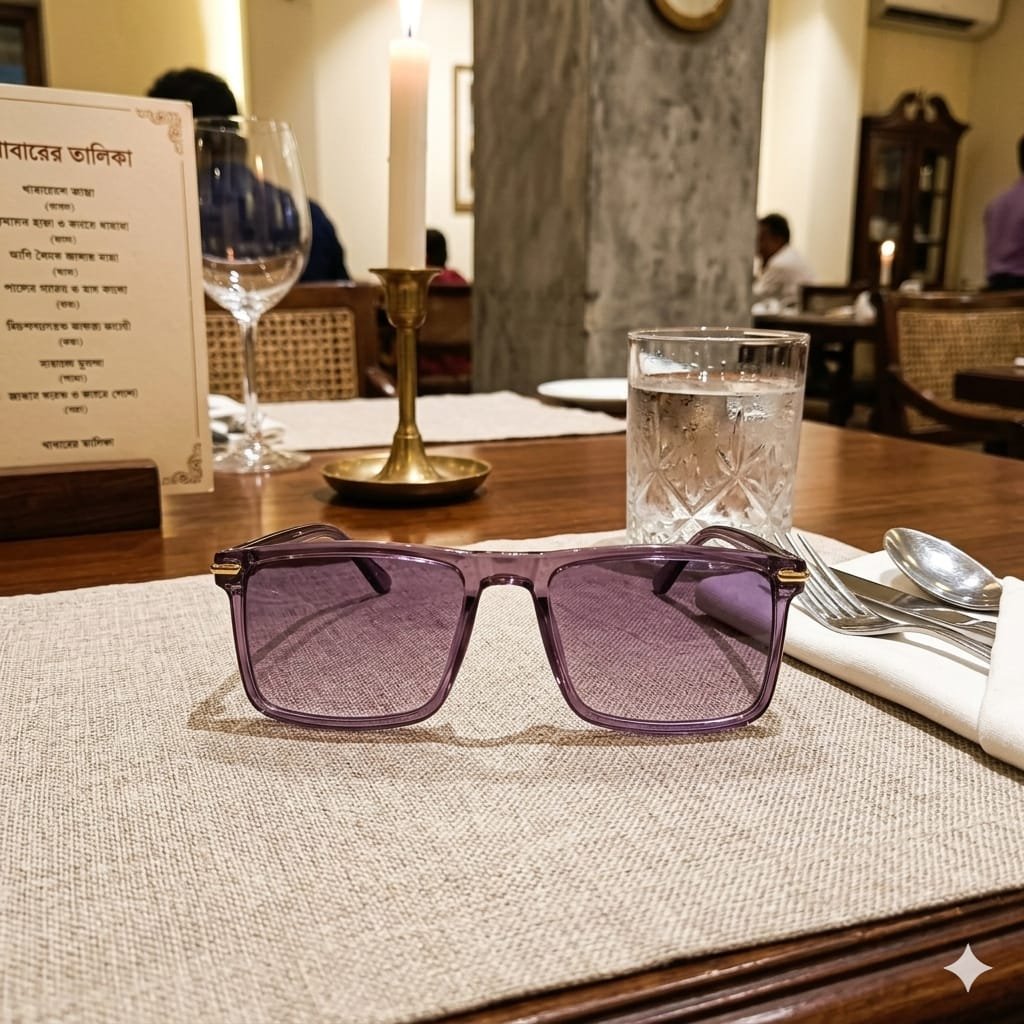 Black,Purple,pink Gradient Square Sunglasses with Gold Temple Accent - Image 3