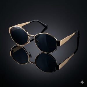 Gold Metal Frame Geometric Sunglasses With Dark Lenses