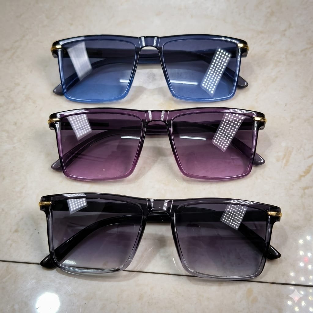 Black,Purple,pink Gradient Square Sunglasses with Gold Temple Accent